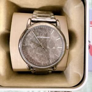 Emporio Armani Luigi AR11155 Men's Watch With Gray Marble Dial Gray Metal Belt